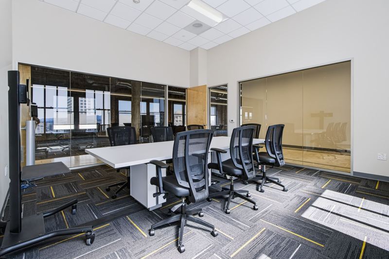 Glass-walled conference room